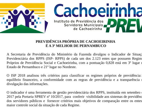 Previdência Própria de Cachoeirinha é a 3ª Melhor de Pernambuco